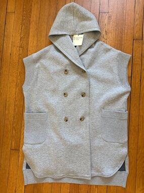 Double-Breasted Hooded Vest - Gray (Japanese brand)